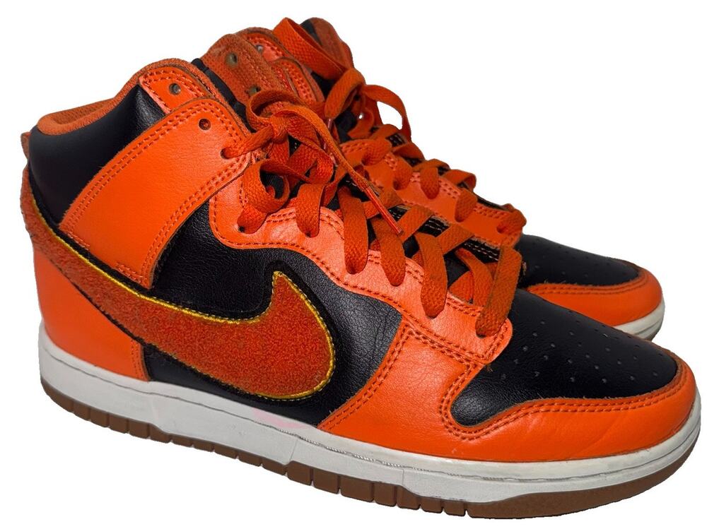 Nike Dunk High Chenille Swoosh Safety Orange Black Men’s Size 7 DR8805-002
